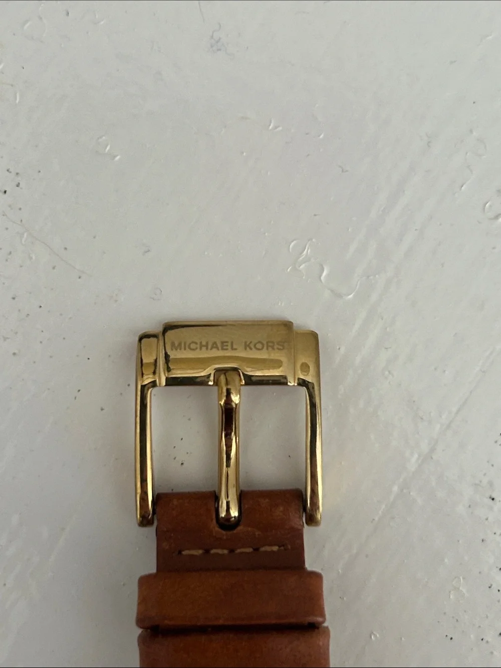 Michael Kors Gold Tone Watch with Brown Leather Strap and White Dial